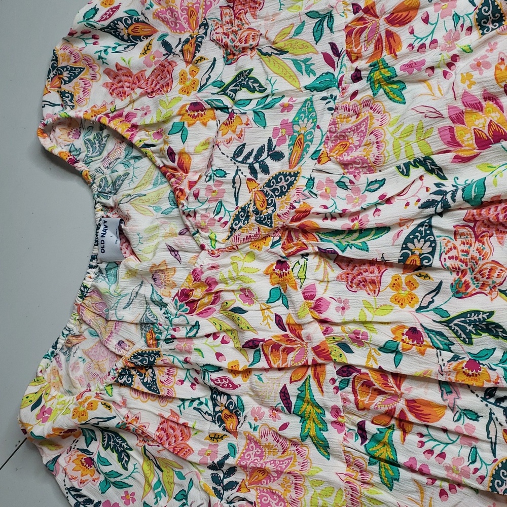 Old Navy Womens Babydoll Tropical Print Blouse Top Size L Travel Bohemian Vacay - Picture 15 of 16